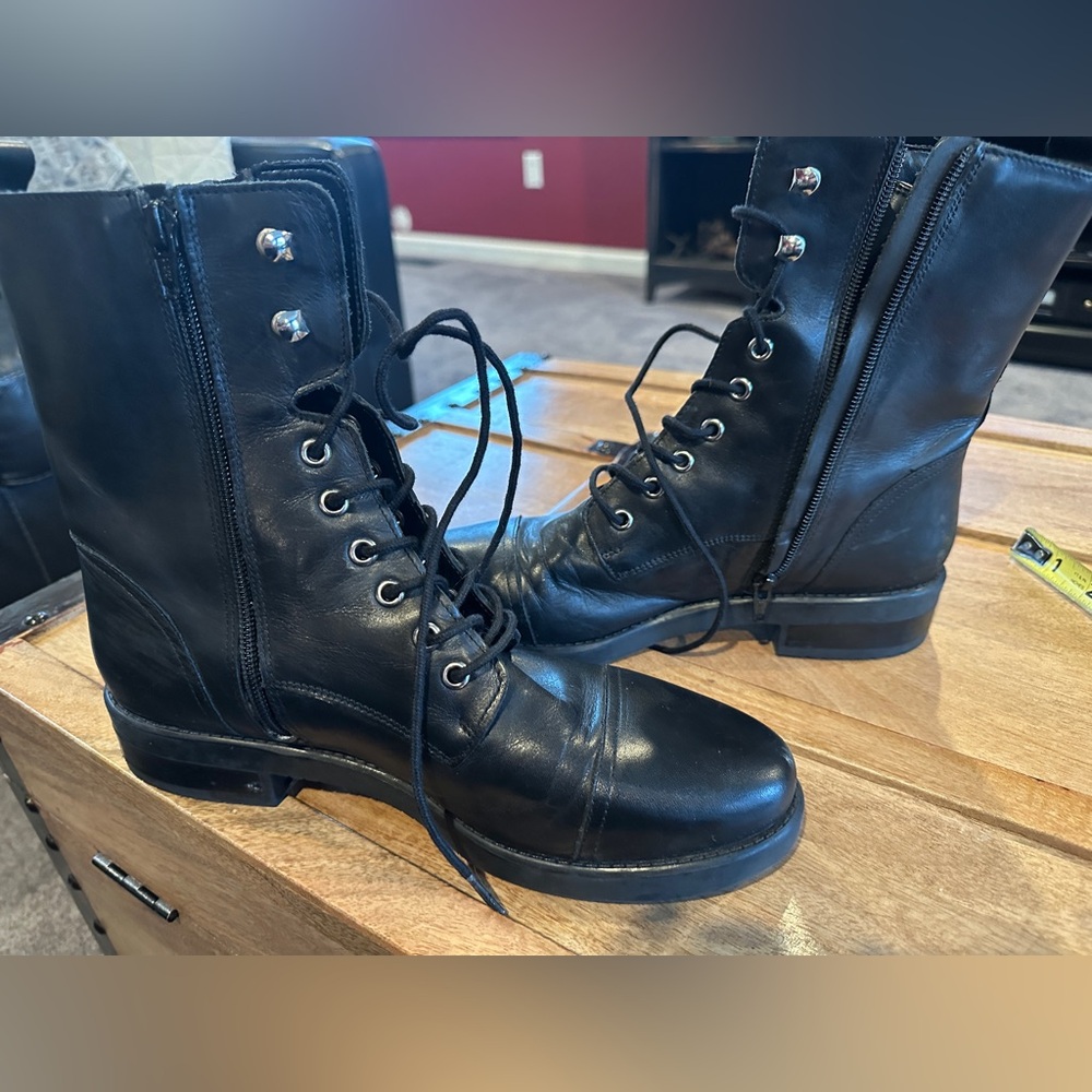 Marc Fisher Black Leather Moto Boots - Picture 5 of 11